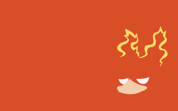 Minimalist HD PC desktop wallpaper featuring Magmar from Pokémon with a simple orange background and stylized flame details, blending video game and minimalist gaming aesthetics.
