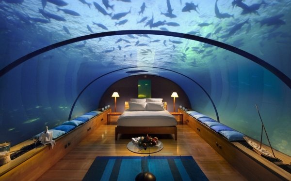 Hecho por el hombre Habitación Bedroom Submarina Pez Bed Pillow Lamp Maldives Fondo de pantalla HD | Fondo de Escritorio