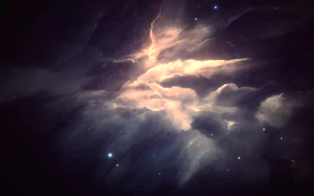 A 4K Ultra HD fantasy sci-fi desktop wallpaper depicting a glowing nebula in deep space with swirling clouds and distant stars.