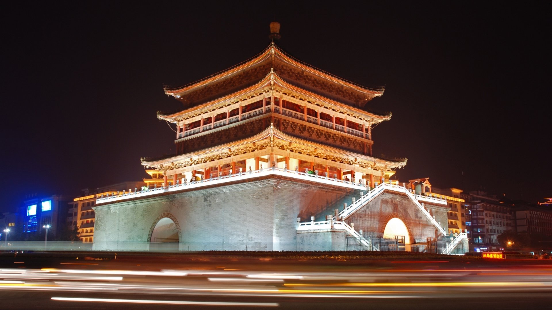 Download China Xi'an Tower Man Made Bell Tower Of Xi'an HD Wallpaper