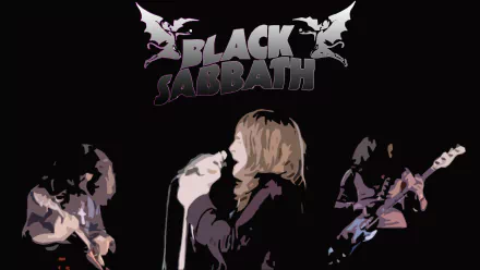 HD desktop wallpaper featuring Ozzy Osbourne and Black Sabbath performing heavy metal music, with the band's logo prominently displayed above the stage.