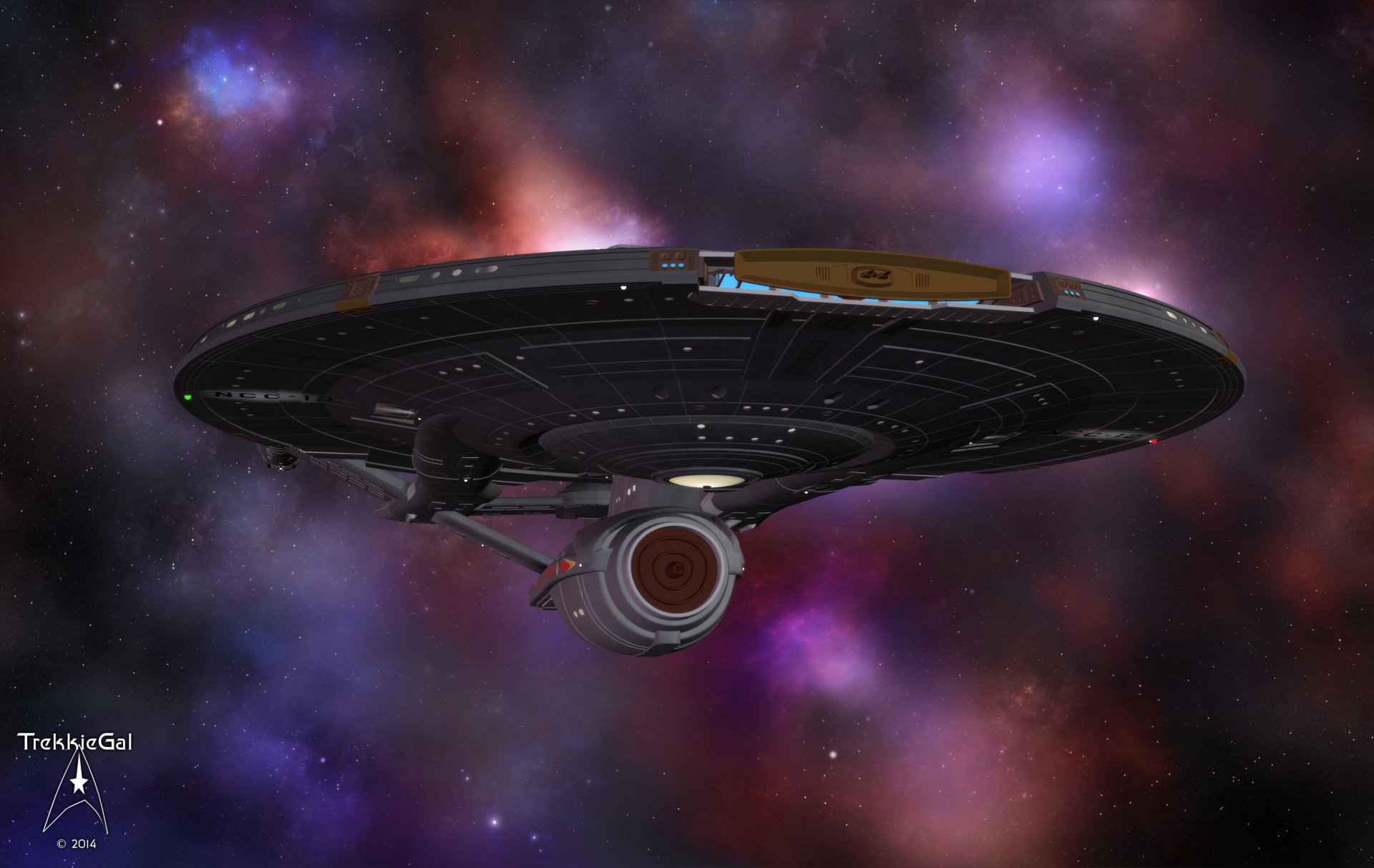 4K Ultra HD Star Trek sci-fi wallpaper featuring the iconic starship Voyager against a colorful cosmic nebula backdrop for PC desktop.