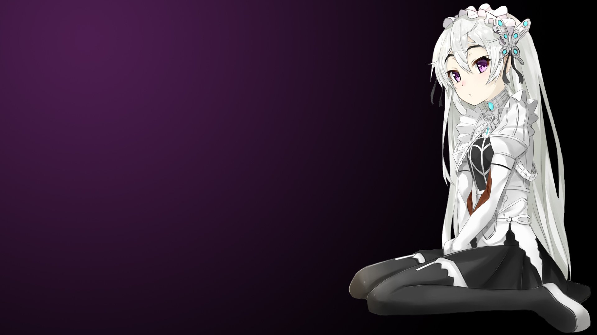 HD PC desktop wallpaper featuring Chaika from the anime Chaika - The Coffin Princess- with a dark purple background and a detailed character design.