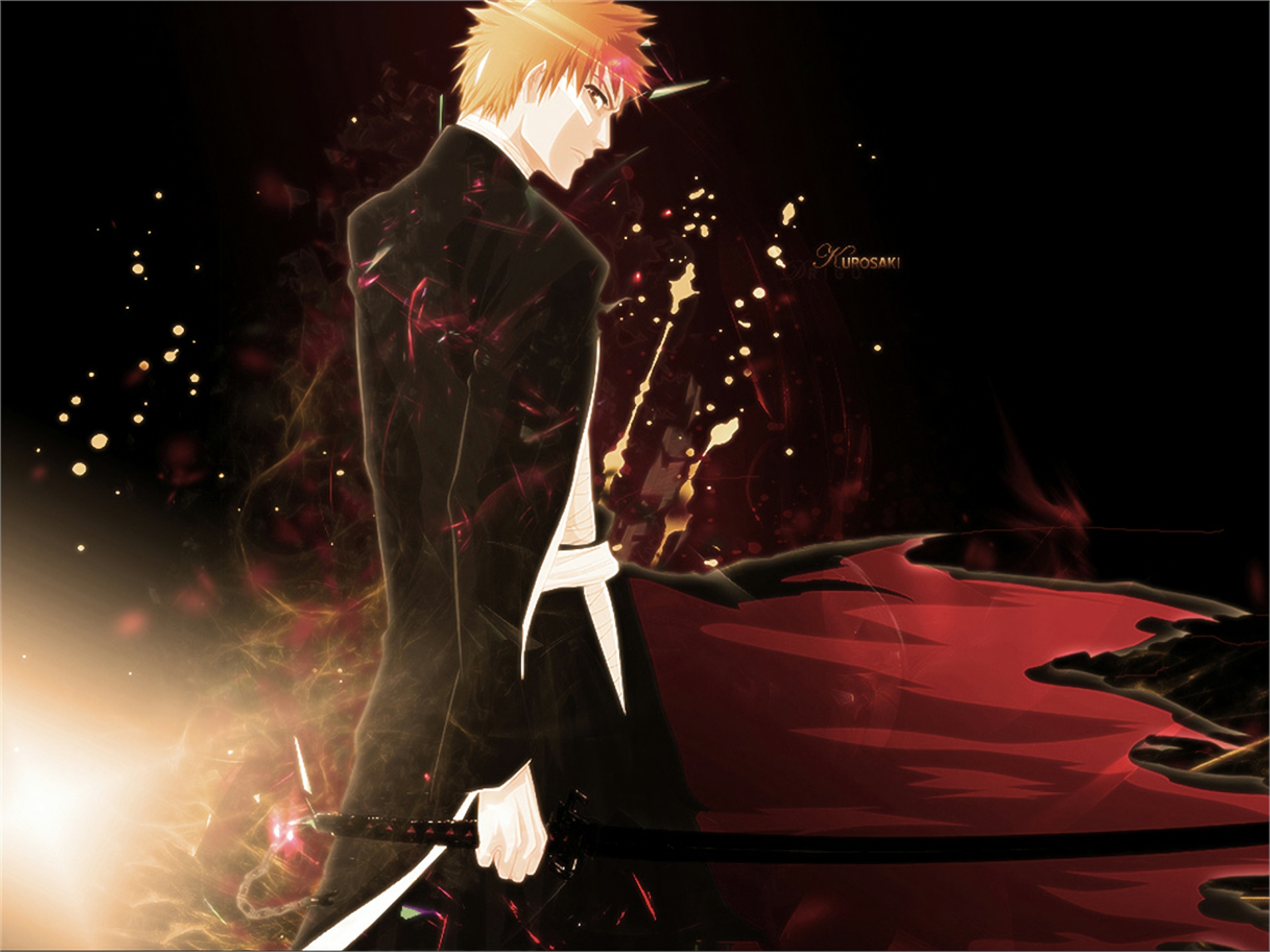 HD desktop wallpaper featuring Ichigo Kurosaki from the anime Bleach, with vibrant colors and a dynamic background.