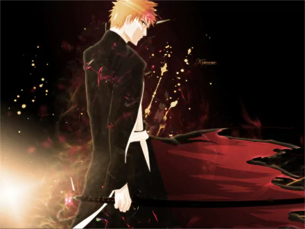 HD desktop wallpaper featuring Ichigo Kurosaki from the anime Bleach, with vibrant colors and a dynamic background.