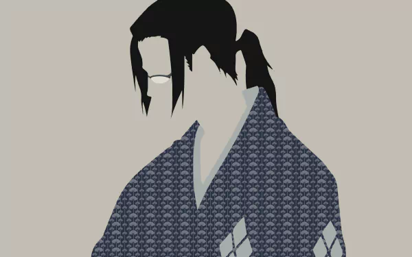 Minimalist HD anime wallpaper featuring a stylized character from Samurai Champloo with dark hair and a patterned kimono on a neutral background.