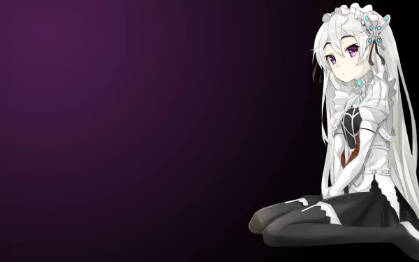 HD PC desktop wallpaper featuring Chaika from the anime Chaika - The Coffin Princess- with a dark purple background and a detailed character design.