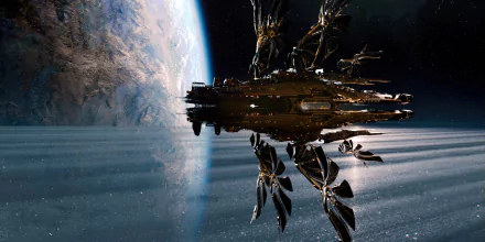 A stunning HD wallpaper from the movie Jupiter Ascending, featuring a futuristic spacecraft against the backdrop of Earth and a majestic cosmic scene.