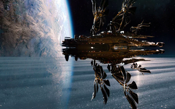 A stunning HD wallpaper from the movie Jupiter Ascending, featuring a futuristic spacecraft against the backdrop of Earth and a majestic cosmic scene.