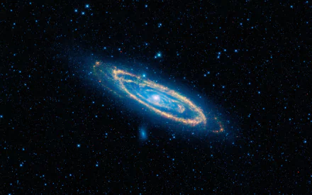 HD infrared Sci-Fi galaxy image showcasing a vibrant spiral galaxy against a deep star-filled space background, designed for PC desktop wallpaper.