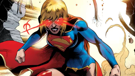 A dynamic comic-style image of Supergirl unleashing her heat vision, showcasing powerful action. This HD wallpaper serves as an exciting desktop background for fans.