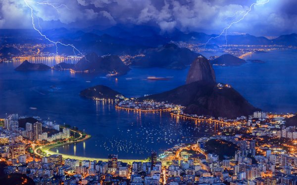 Man Made Rio De Janeiro Cities Brazil Lightning Botafogo HD Wallpaper | Background Image