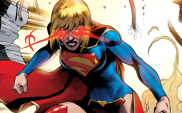 A dynamic comic-style image of Supergirl unleashing her heat vision, showcasing powerful action. This HD wallpaper serves as an exciting desktop background for fans.