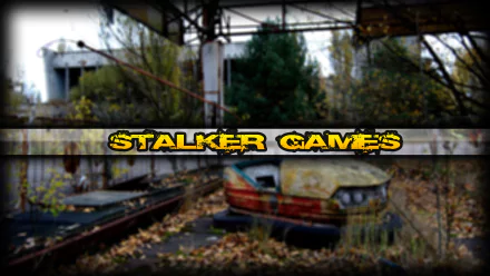 4K Ultra HD PC desktop wallpaper featuring a decayed, abandoned amusement park scene from the video game HSYN GAME WORLD, titled STALKER GAMES.