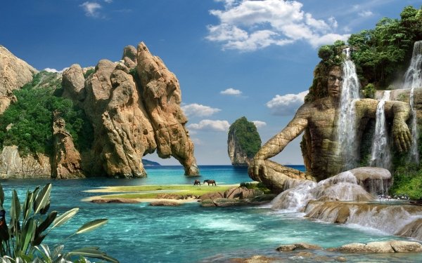 Photographie Manipulation Bay Chûte d'Eau Tropics Thaïlande Statue Tapu Fond d'écran HD | Image