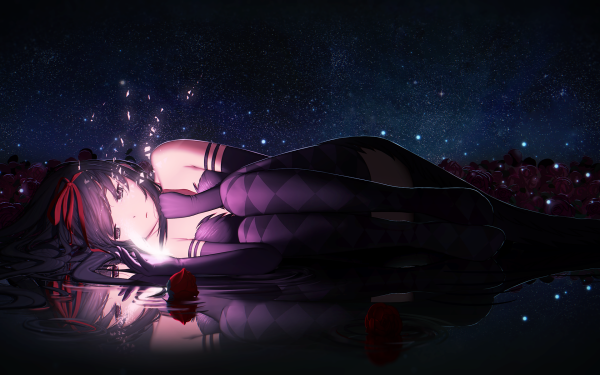 Anime Puella Magi Madoka Magica Homura Akemi Lying Down Thigh Highs HD Wallpaper | Background Image