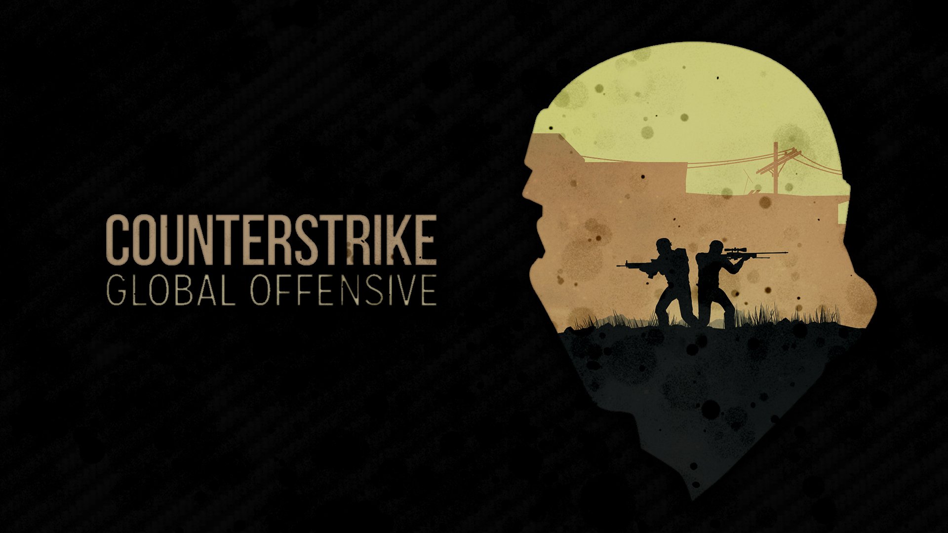 A striking HD desktop wallpaper featuring silhouettes of two characters with rifles, set against a gradient backdrop, representing the game Counter-Strike: Global Offensive.