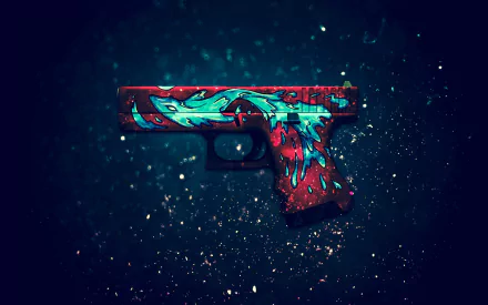 HD wallpaper featuring a vibrantly designed Glock 18 from the game Counter-Strike: Global Offensive, set against a dark, starry background.