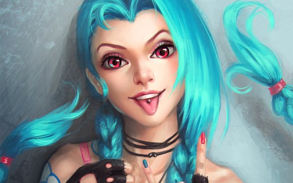 Video Game League Of Legends Jinx Aqua Hair Pink Eyes HD Wallpaper | Background Image