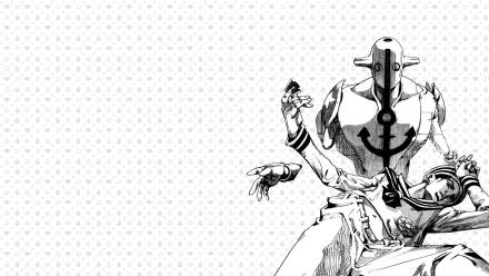 A dynamic HD wallpaper from Jojo's Bizarre Adventure, featuring a stylized character with an anchor symbol, showcasing the series' unique art style and vibrant aesthetic.