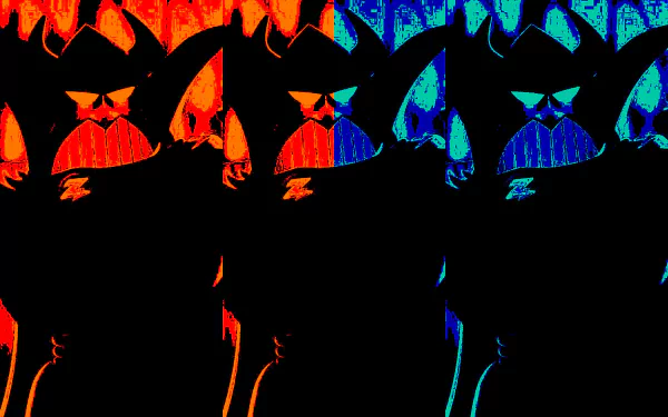 HD PC wallpaper of Emperor Zurg (Toy Story/Toy Story 2): repeated evil silhouettes in red, black and blue neon tones as a dramatic desktop background.