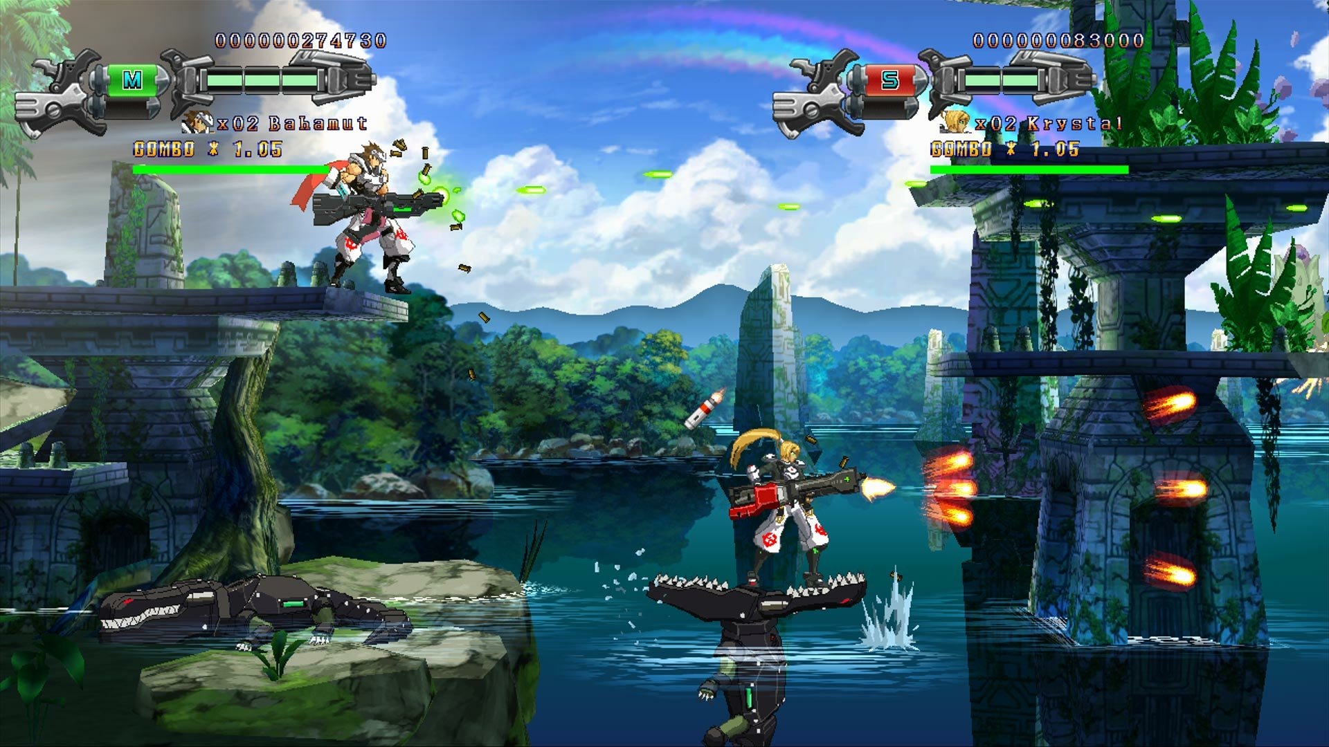 HD desktop wallpaper of 'Hard Corps: Uprising' featuring characters in action against a vibrant, scenic backdrop.