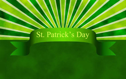 St. Patrick's Day holiday 2K Quad HD PC desktop wallpaper: green radial rays with a ribbon banner reading St. Patrick's Day over a textured green background.