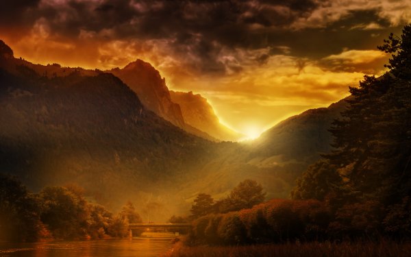 Earth Sunset Valley Sunbeam Mountain Switzerland Evening HD Wallpaper | Background Image