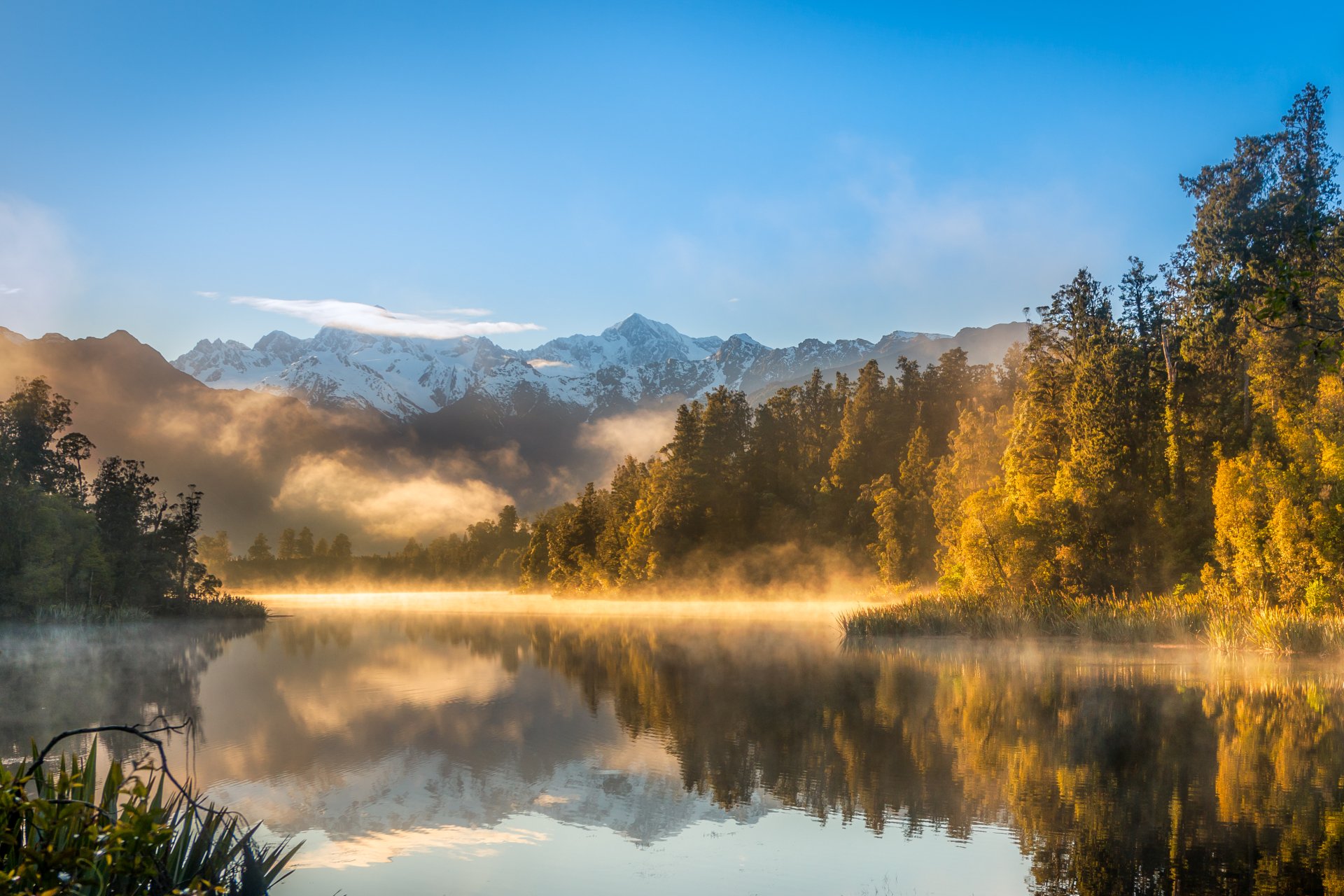 The Golden Sunrise at Lake Matheson 4k Ultra HD Wallpaper and