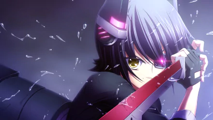 A dynamic HD wallpaper featuring Tenryuu from Kantai Collection, wielding a sword with a determined expression, set against a striking, dark background.