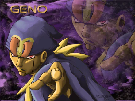 HD wallpaper featuring Geno from Super Mario RPG: Legend of the Seven Stars, posed heroically with a mystical purple backdrop.