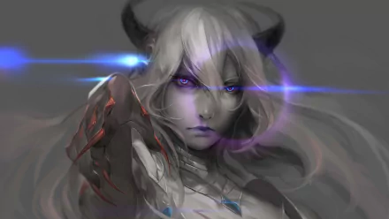 HD anime wallpaper from Rage of Bahamut: Genesis featuring a fierce character with glowing eyes, horned head, and an intense, dark aura.