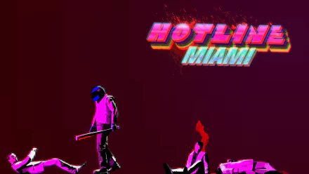 HD desktop wallpaper featuring Hotline Miami with a stylized figure and neon title text against a dark background.