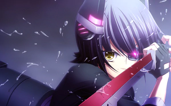 A dynamic HD wallpaper featuring Tenryuu from Kantai Collection, wielding a sword with a determined expression, set against a striking, dark background.
