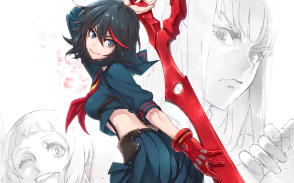 Mako Mankanshoku Satsuki Kiryūin school uniform glove sword blade Ryūko Matoi Anime Kill La Kill HD Desktop Wallpaper | Background Image