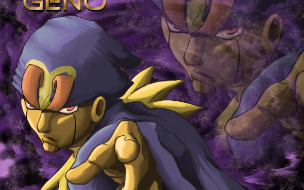 HD wallpaper featuring Geno from Super Mario RPG: Legend of the Seven Stars, posed heroically with a mystical purple backdrop.