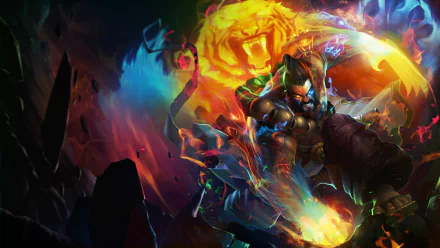 Udyr from League of Legends is depicted in this vibrant HD wallpaper, showcasing his powerful transformation against a colorful, dynamic background.