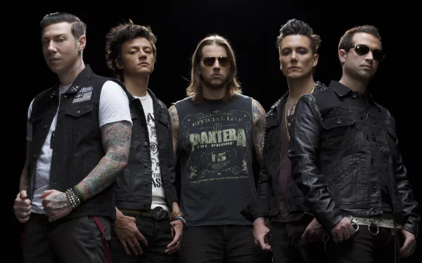 Avenged Sevenfold poses confidently for a striking HD desktop wallpaper, showcasing their signature style and powerful presence in the music scene.