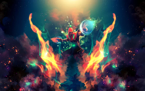 HD desktop wallpaper featuring Lee Sin from the video game League of Legends, surrounded by dynamic fiery and mystical effects.