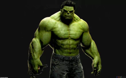 HD wallpaper featuring a muscular, green-skinned Hulk from comics, against a dark background.