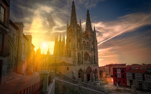 Religious Burgos Cathedral Cathedrals Dawn Cathedral Spain Gothic Sun Sunrise HD Wallpaper | Background Image