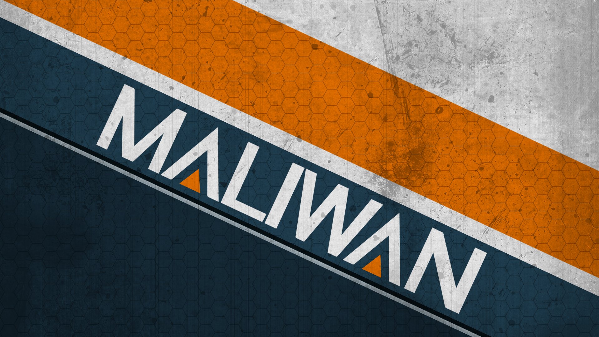 HD PC desktop wallpaper featuring the logo of Maliwan from the video game Borderlands 2 with a textured orange, white, and blue background.