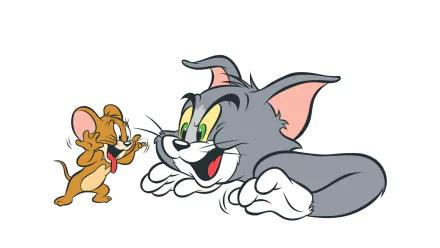 A colorful HD wallpaper featuring the iconic characters Tom and Jerry from the classic TV show, showcasing their playful dynamic in a fun and engaging scene.