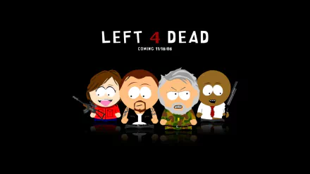 A humorous HD wallpaper featuring characters from Left 4 Dead 2 in a cartoon style, showcasing their unique personalities against a dark background.