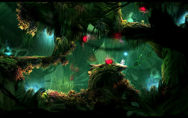 HD desktop wallpaper featuring the enchanting forest setting from Ori and the Blind Forest video game.