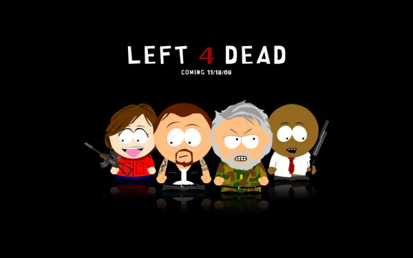 A humorous HD wallpaper featuring characters from Left 4 Dead 2 in a cartoon style, showcasing their unique personalities against a dark background.