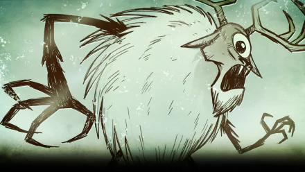 HD desktop wallpaper featuring a stylized, furry monster from the video game Don't Starve, showcasing the game’s distinctive sketch-like art style and eerie atmosphere.