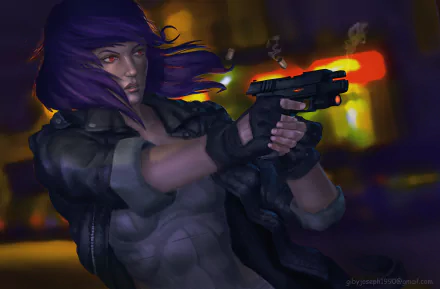 4K Ultra HD anime wallpaper featuring a dynamic scene from Ghost in the Shell with a character wielding a glowing gun against a blurred night city background.