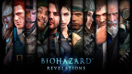 An HD wallpaper featuring characters from the video game Resident Evil: Revelations, showcasing a diverse lineup of protagonists and antagonists in a dramatic composition.