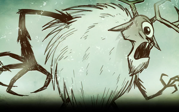 HD desktop wallpaper featuring a stylized, furry monster from the video game Don't Starve, showcasing the game’s distinctive sketch-like art style and eerie atmosphere.